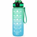 Water Bottle 1L with Time Markings and Carry Handle, Leak-Resistant Reusable Sports Drinking Bottle for Gym, Fitness, Work, School, Travel and Outdoor Use, FL-1 (Green & Blue) - image 1