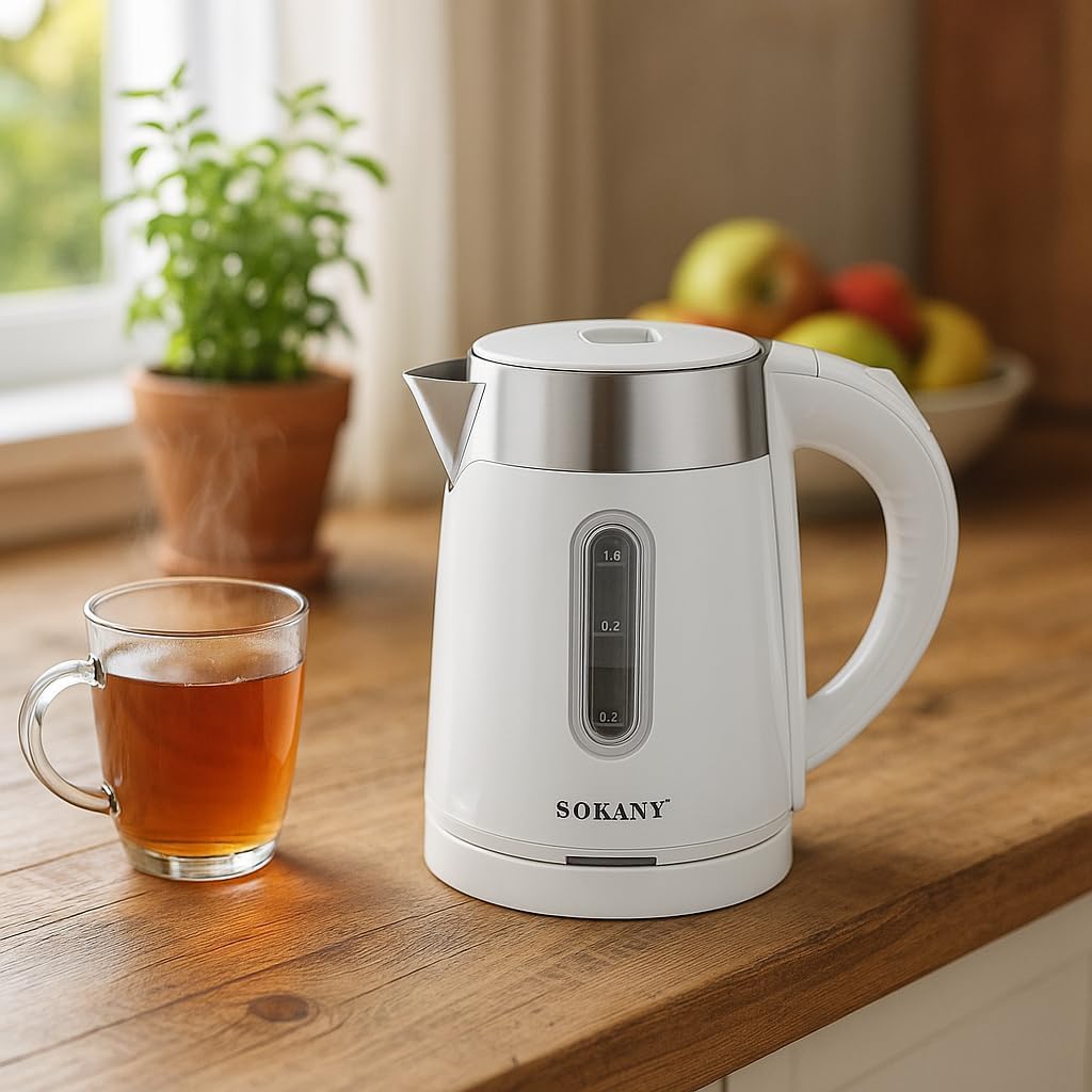 Electric Kettle 1L - Stainless Steel Water Boiler with Indicator Light 1200W, Fast Boil Water Boiler With Auto Shut-Off, 360 Degree Swivel Base, SK-0808 (White) - image 6