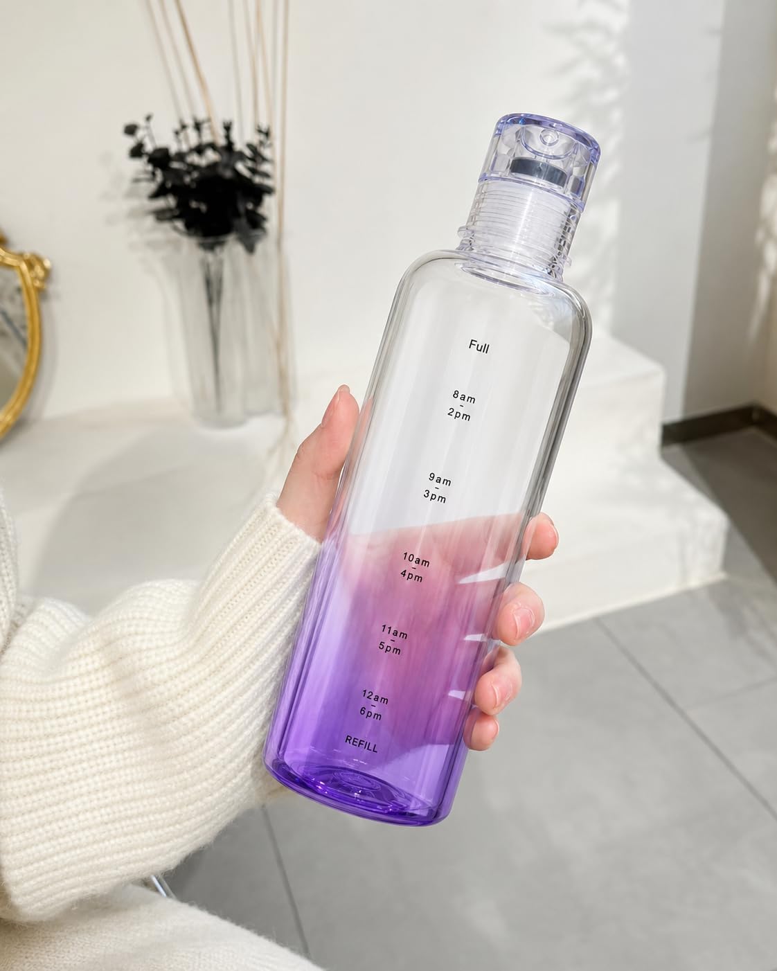 Water Bottle with Hourly Time Markers 500ml - Sport Water Bottle, Leak Proof lid & Reusable, BPA Free, Motivational Flask with Wide Mouth (Purple) - image 2