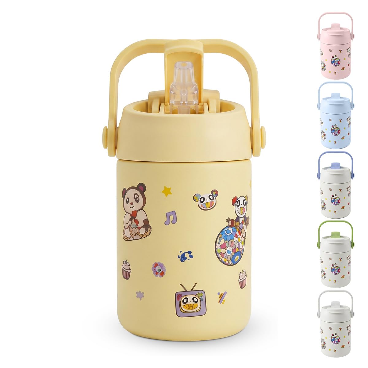 Water Bottle 400ml, Insulated Stainless Steel Tumbler with Straw Lid, Carry Handle and Leak-Resistant Cover for Hot and Cold Drinks, Travel and Home, F-1540 (Yellow) - image 1