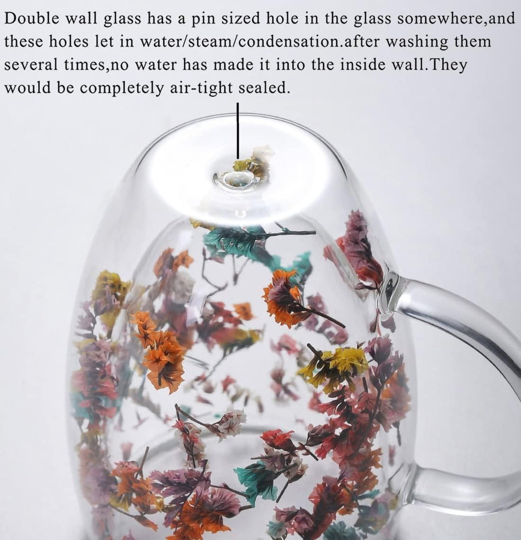 Coffee Mug 350ml, Double Wall Borosilicate Glass Cup with Handle and Colorful Dried Flower Design for Cappuccino, Tea, Espresso, Juice, Hot and Cold Drinks, Clear - image 4