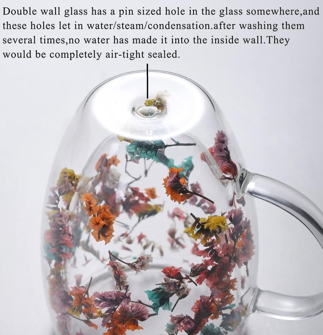 Coffee Mug 350ml, Double Wall Borosilicate Glass Cup with Handle and Dried Flower Decoration for Tea, Cappuccino, Espresso, Juice, Hot and Cold Drinks, Home and Office - image 4