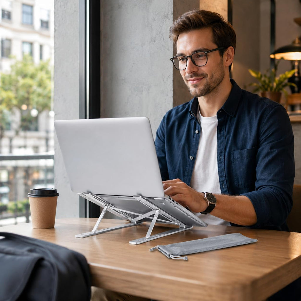 Laptop Stand, Foldable Aluminum Notebook Holder with 7 Adjustable Angles, Portable Ergonomic Desk Riser for Laptops and Tablets, Anti-Slip Design, Silver - image 6
