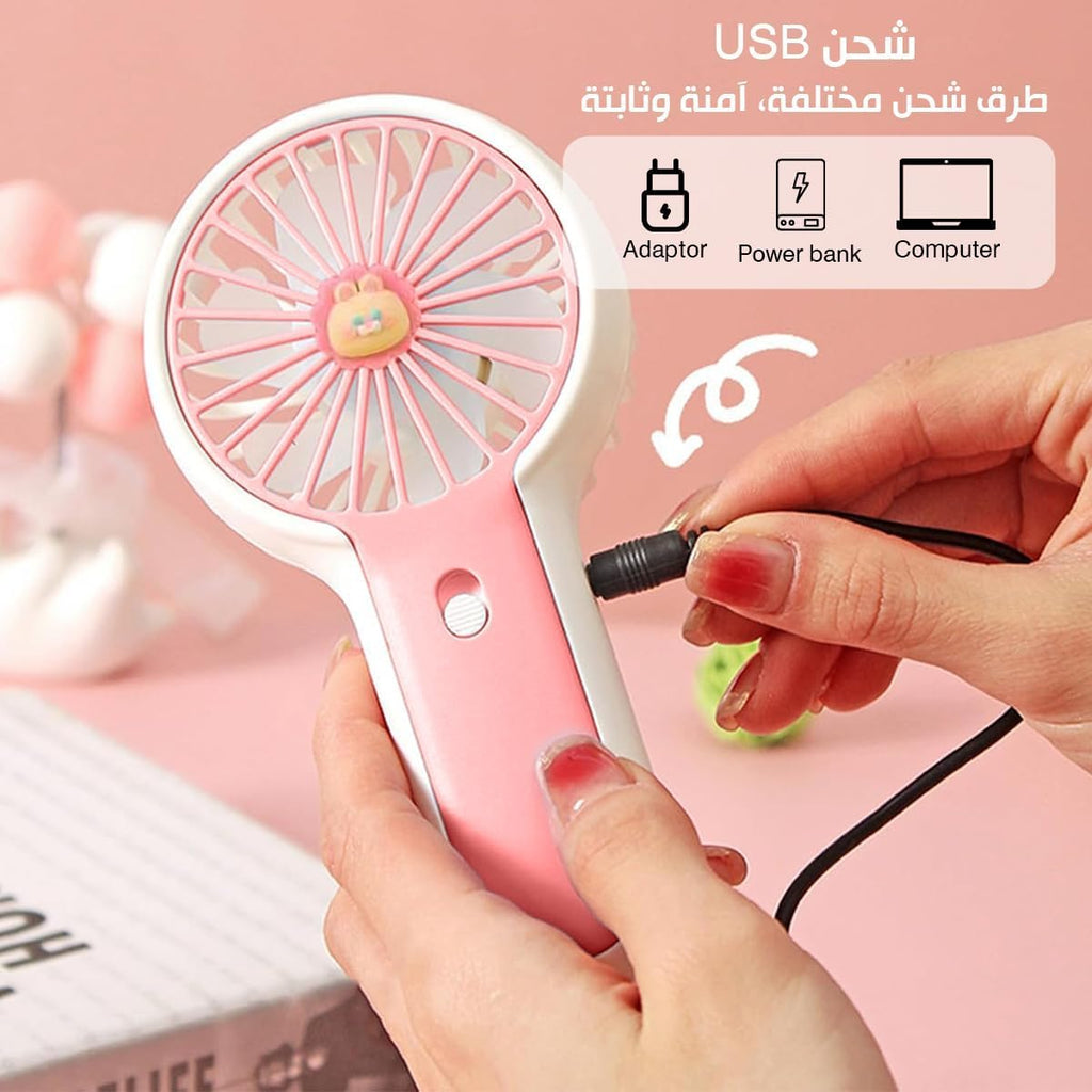 Mini Fan, USB Rechargeable Handheld and Desk Fan with Stand, 1.5W Single-Speed Portable Personal Cooling for Home, Office, Study and Travel, DD-5627 (Pink) - image 3