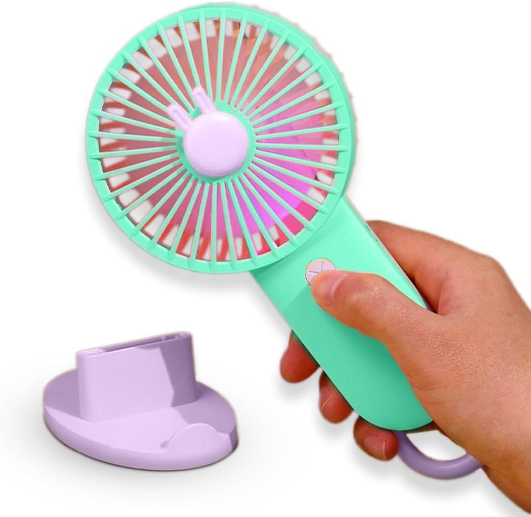 Portable Fan with Phone Stand and LED Light, Mini Handheld and Desktop Fan, 2 Speeds, Lightweight Quiet Personal Fan for Home, Office, Study, Travel and Outdoor, SQ-2200 (Green) - image 1