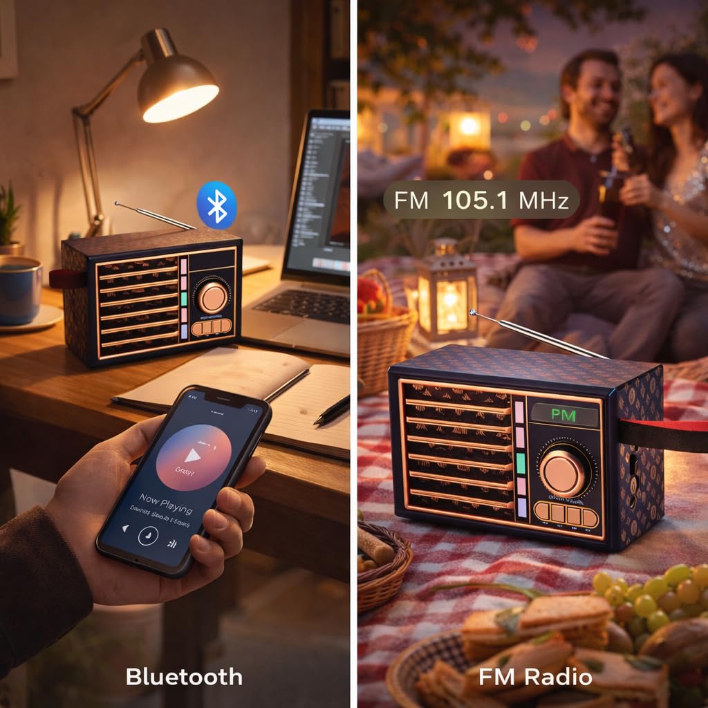 Portable Bluetooth Speaker with FM Radio, Hands-Free Calling, RGB Light, AUX Input and TF Card Support for Home, Travel and Outdoor Use (Gold) - image 3