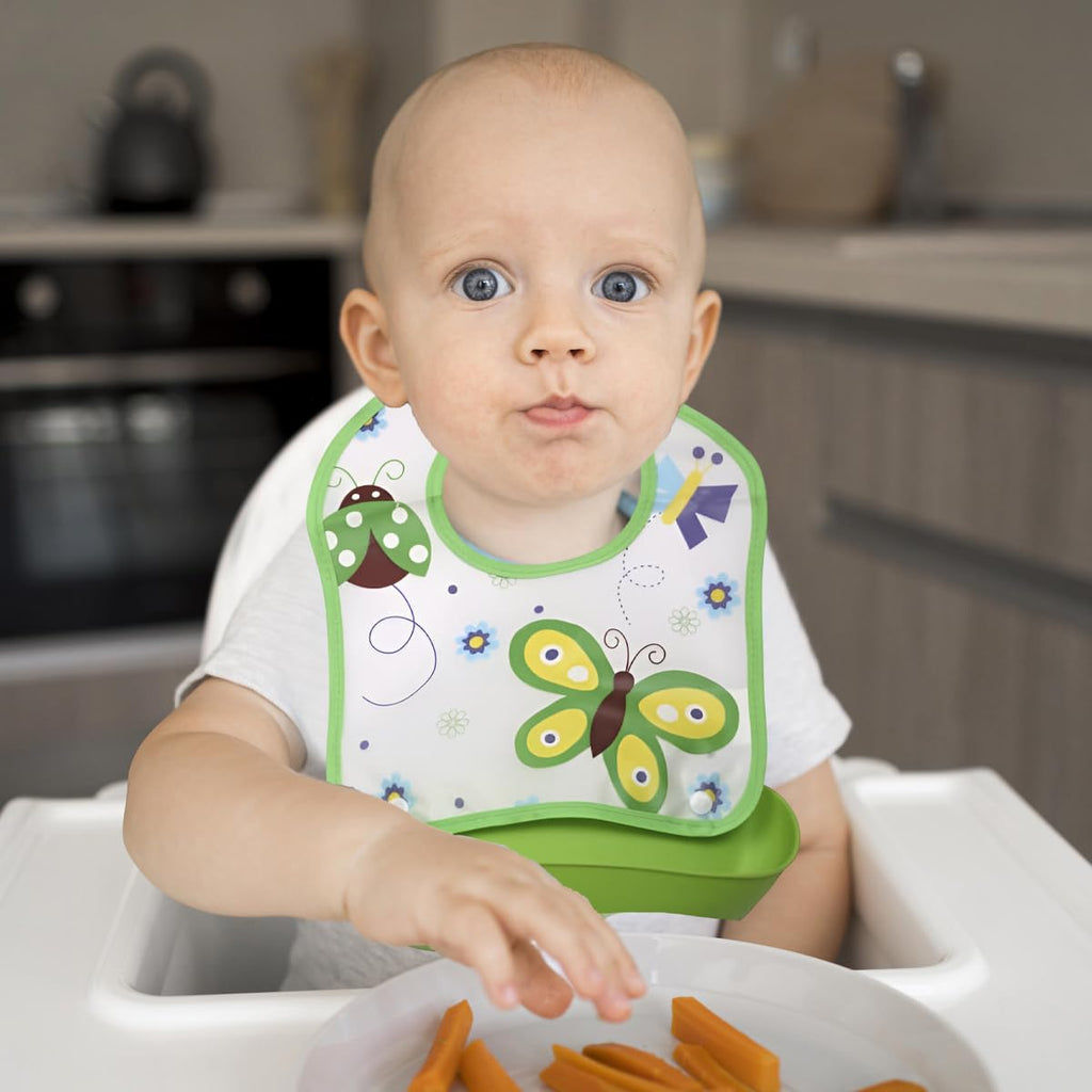 Baby Bib with Silicone Pocket - Cartoon Printed Adjustable Silicone Bibs for Boys & Girls Toddlers & Kids | Feeding Apron & Burp Cloth | Saliva Bandana Bib Butterfly, One Size - image 6