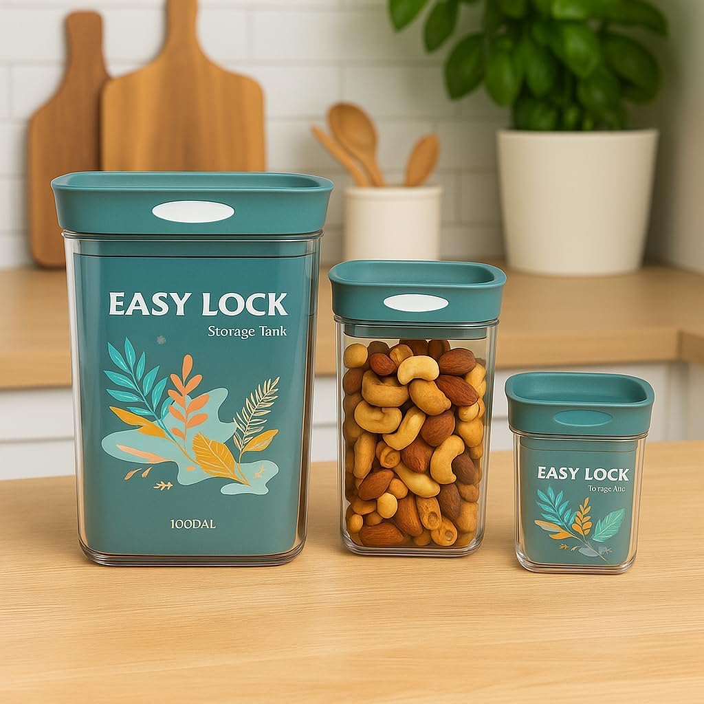 Airtight Food Storage Containers 4 Piece, Clear Stackable Acrylic Canister Set with 400ml, 600ml, 800ml and 1L Jars for Flour, Sugar, Pulses, Spices and Snacks, Blue - image 2