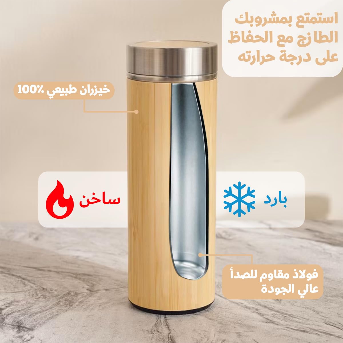 Water Bottle 500ml Stainless Steel Vacuum Insulated Flask with Bamboo Lid, Double-Wall Leak-Proof for Hot Cold Drinks Coffee Travel Office Gym - image 5
