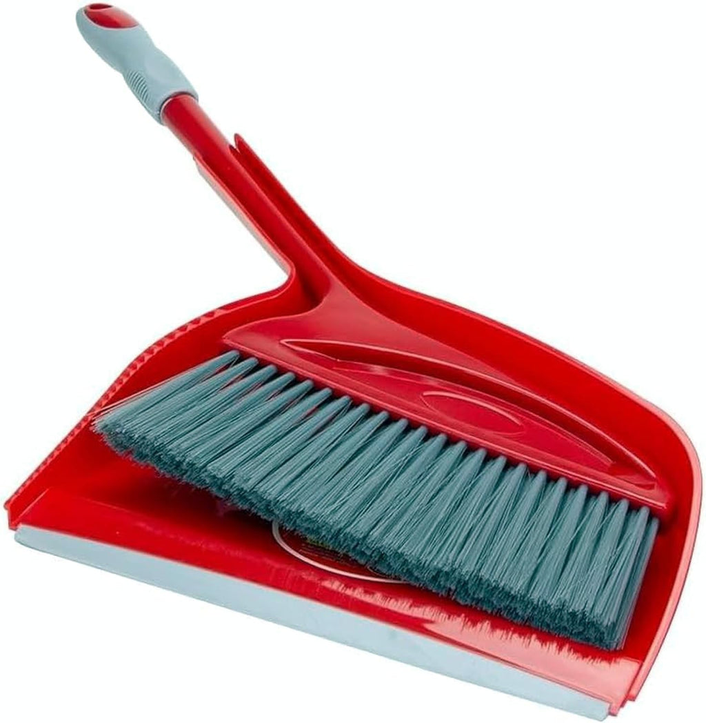 Broom and Dustpan Set, Long-Handle Upright Floor Sweeper with ABS Plastic Pan for Home, Kitchen, Office and Balcony Cleaning (Red, C130016) - image 1