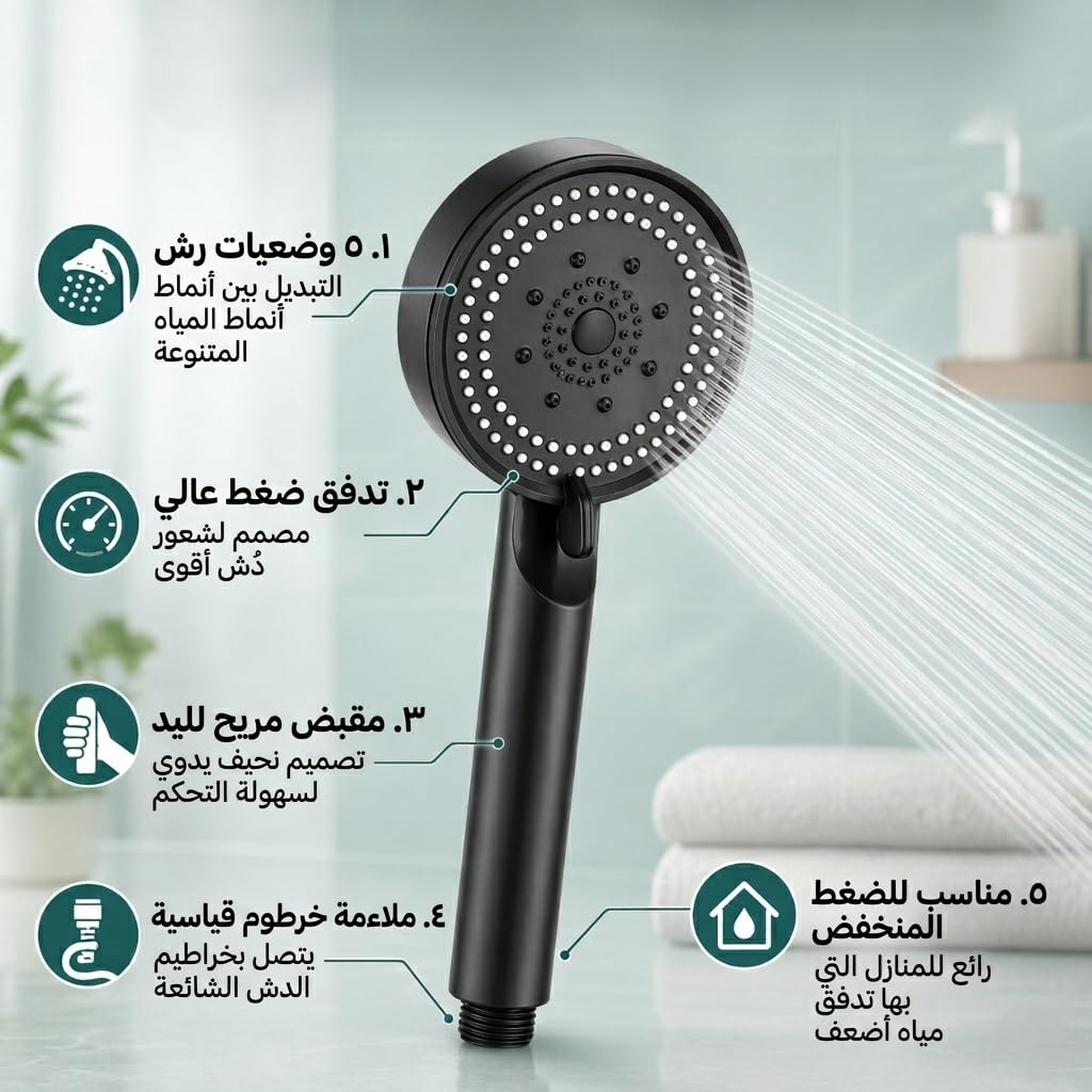 Handheld Shower Head with 5 Spray Modes, High-Pressure Water-Saving Bathroom Sprayer with Adjustable Flow, Lightweight Plastic Shower Nozzle - image 4