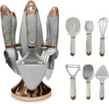 Kitchen Utensils Set 7 Pieces, Stainless Steel Cooking Tools with Holder, Whisk and Grater for Cooking, Serving, Mixing and Baking (White) - image 1