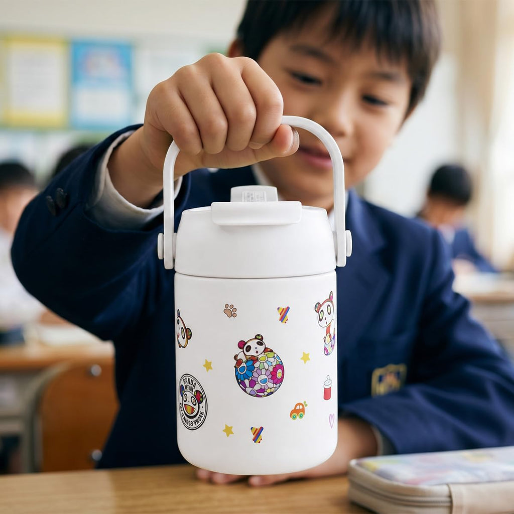 Cup with Straw Lid 400ml - Stainless Steel Drinking Insulated Water Bottle with Carry Handle, Leak-Proof for Hot & Cold Drinks, Portable for School, Travel & Home Use, F-1540 (White) - image 7