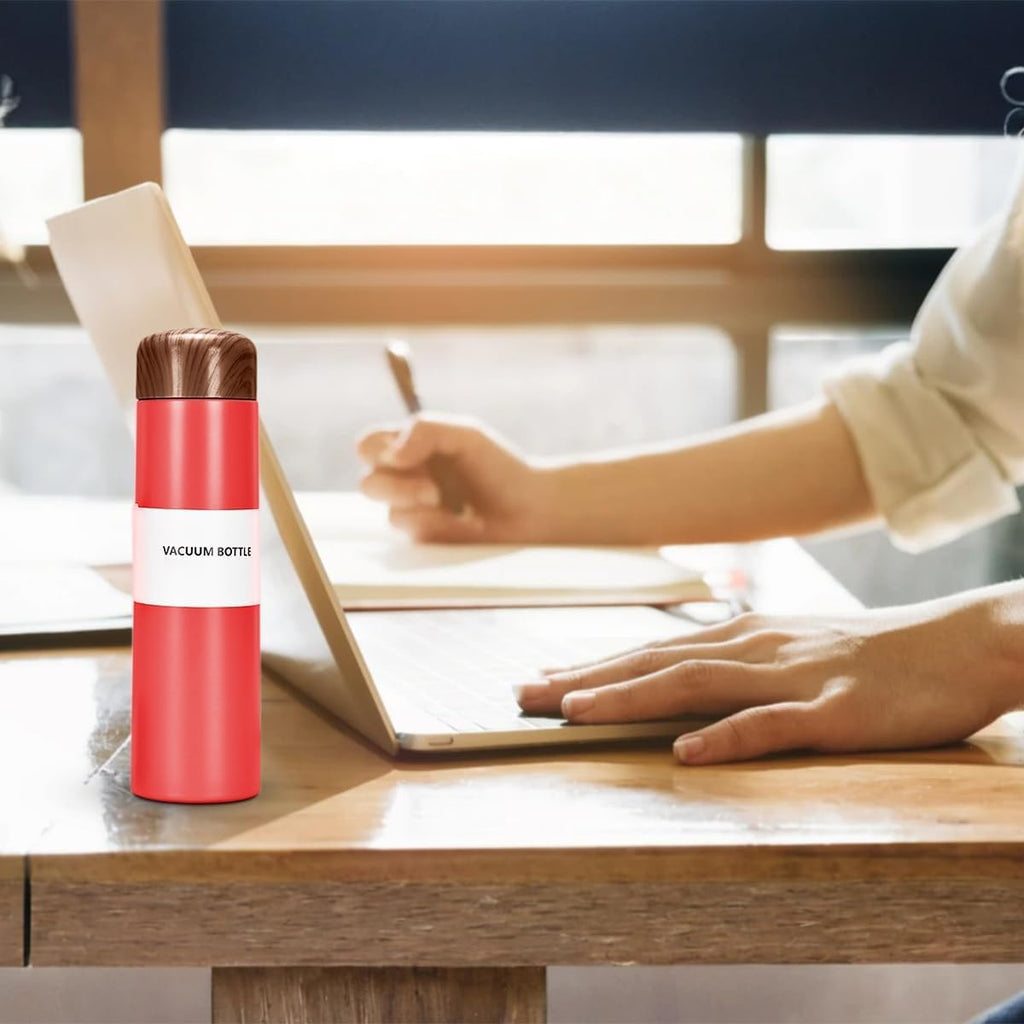 Water Bottle 250ml Stainless Steel Vacuum Insulated Slim Pocket Flask, Leak-Proof Wood Grain Travel Mug for Hot Cold Drinks Office Commute, Red - image 6