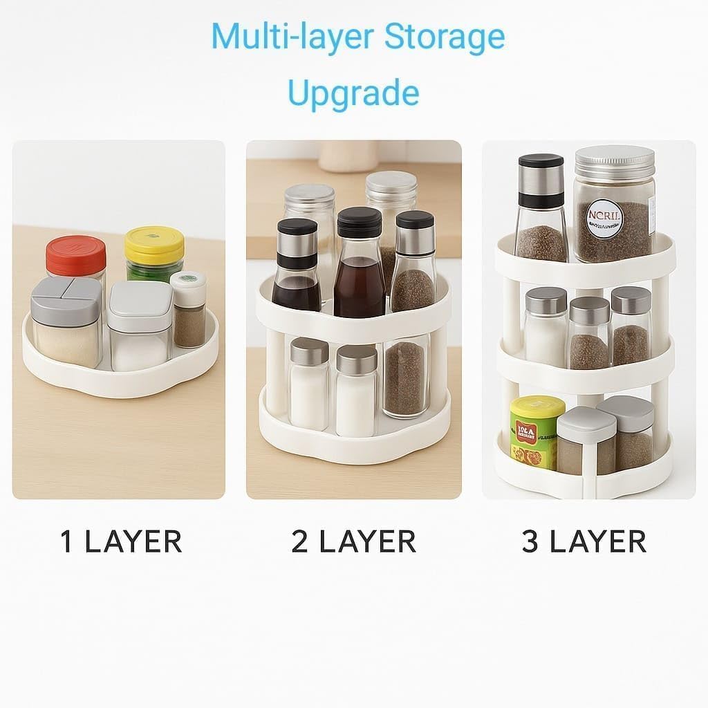 Spice Rack Organizer, 3-Tier 360° Rotating Lazy Susan Turntable, Space-Saving Plastic Storage Holder for Kitchen Countertop, Cabinet, Pantry, Fridge and Bathroom, White - image 5