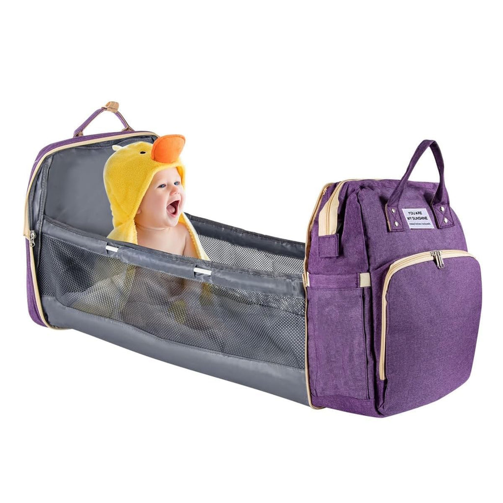Diaper Bag Backpack with Bassinet, Travel Baby Bed Changing Station, Large Capacity Waterproof Maternity Bag, Portable Baby Crib for Mom and Dad (Purple) - image 8