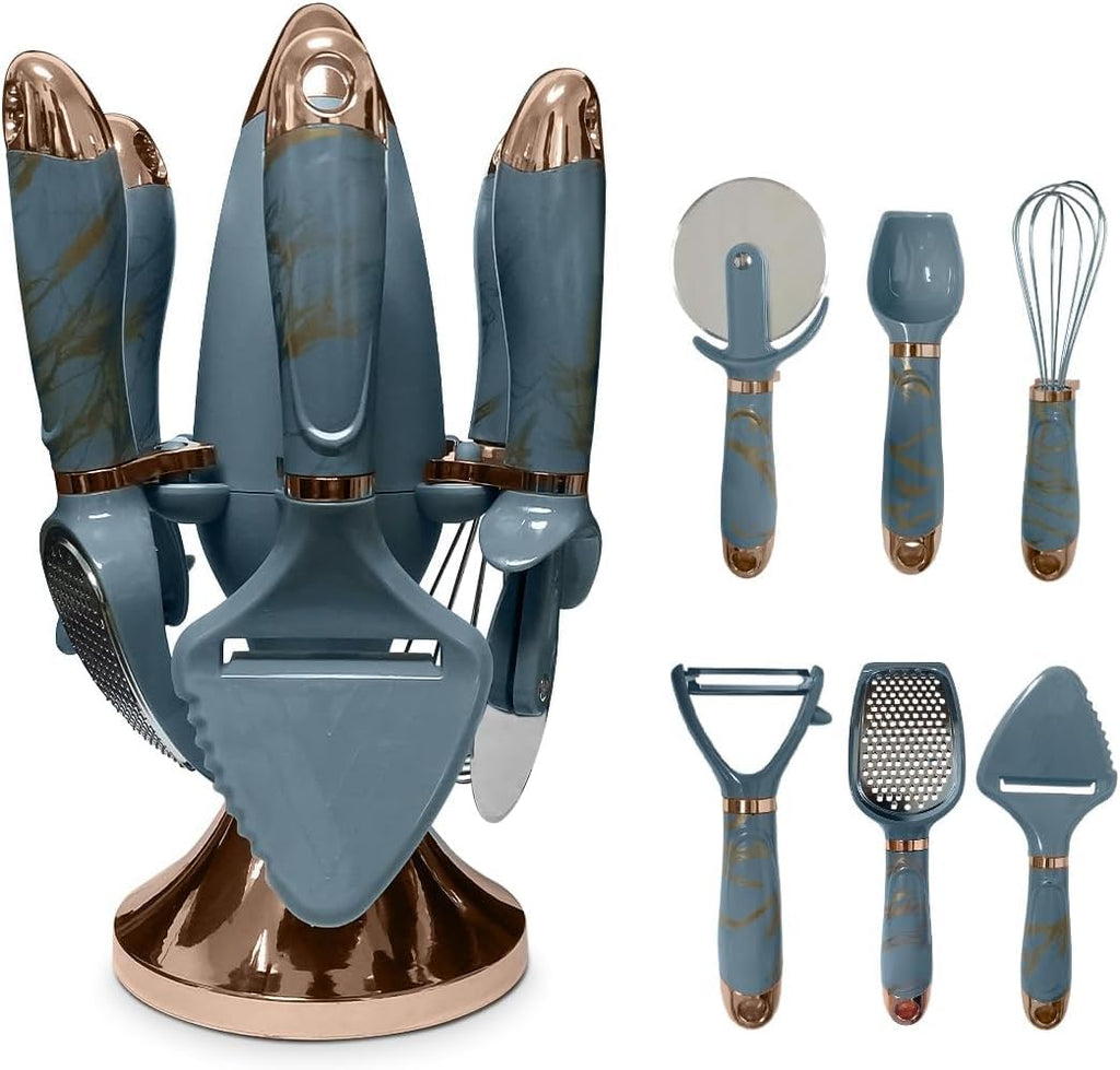 Kitchen Utensils Set, 7 Pcs Stainless Steel Cooking Tools with Holder, Whisk and Grater, BPA-Free, Easy to Clean Multifunctional Kitchenware (Grey) - image 1