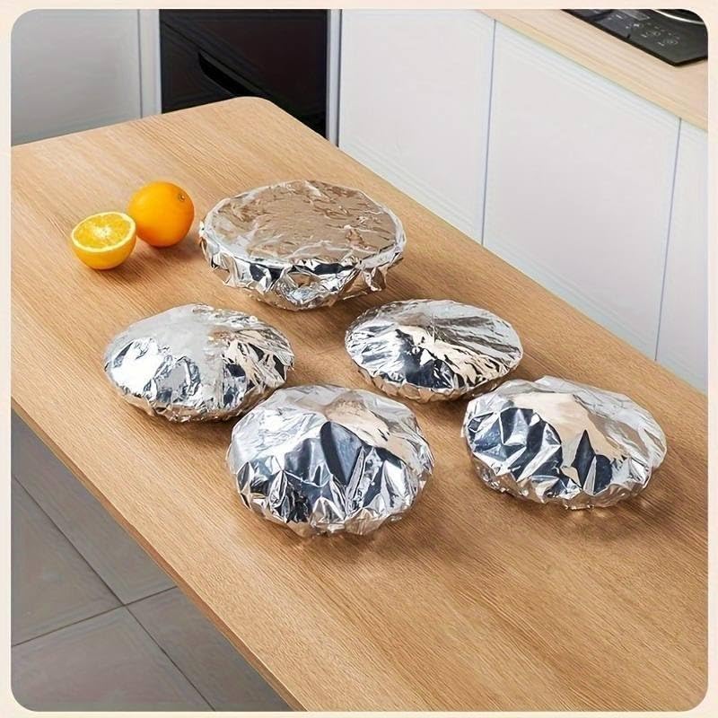 Aluminum Foil Food Covers 50 Pcs, Universal Bowl and Plate Lids for Fresh Keeping, Heat Retention, Leftovers and Kitchen Food Storage, Silver - image 7