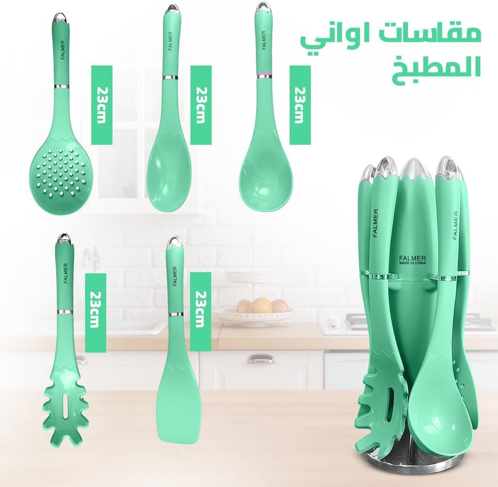 hanso Kitchen Utensils, Silicone Cooking Utensils Skimmer, Spoon, Pasta Server, Turner, and Stand Included! High-Quality, Durable, Food-Grade Silicon with Comfortable Handles, Set Of 6 PCS (Green) - image 3