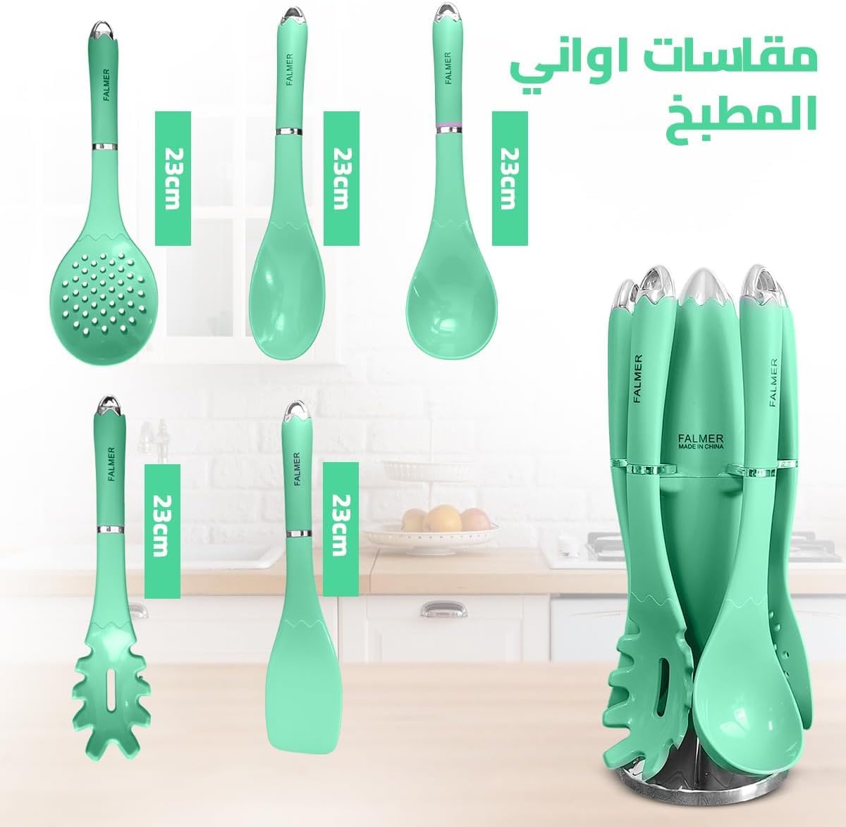 hanso Kitchen Utensils, Silicone Cooking Utensils Skimmer, Spoon, Pasta Server, Turner, and Stand Included! High-Quality, Durable, Food-Grade Silicon with Comfortable Handles, Set Of 6 PCS (Green) - image 3