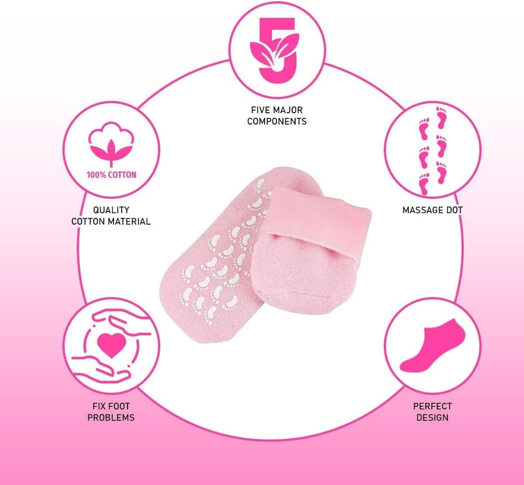 Moisturizing Gel Heel Socks for Dry Cracked Heels with Jojoba Oil Olive Oil Vitamin E One Size Softening Spa Socks Home Foot Care (Pink) - image 2