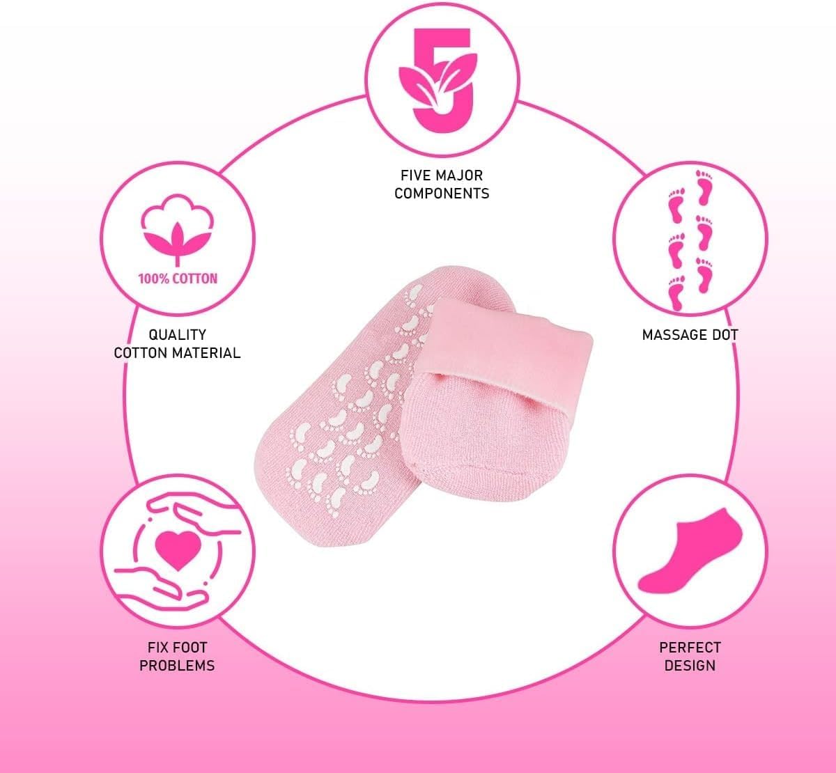 Moisturizing Gel Heel Socks for Dry Cracked Heels with Jojoba Oil Olive Oil Vitamin E One Size Softening Spa Socks Home Foot Care (Pink) - image 2