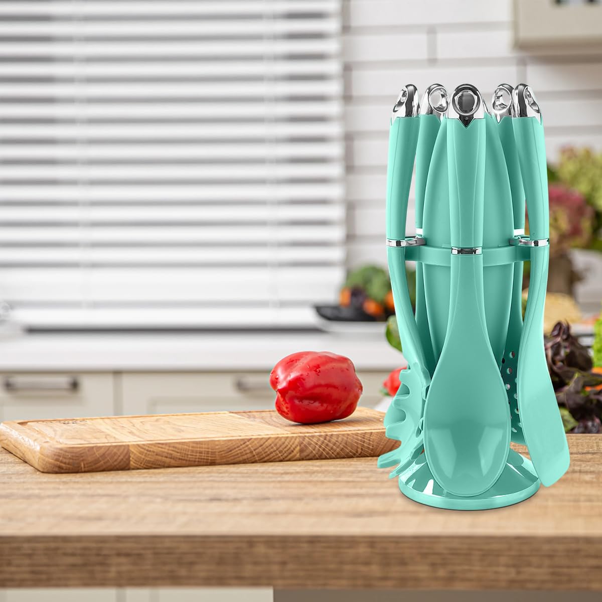 Kitchen Utensils, Silicone Cooking Utensils with Holder, Non-stick Cookware Friendly & Heat Resistant, Kitchen Silicone Set 6-Piece, Modern Design (Green) - image 7