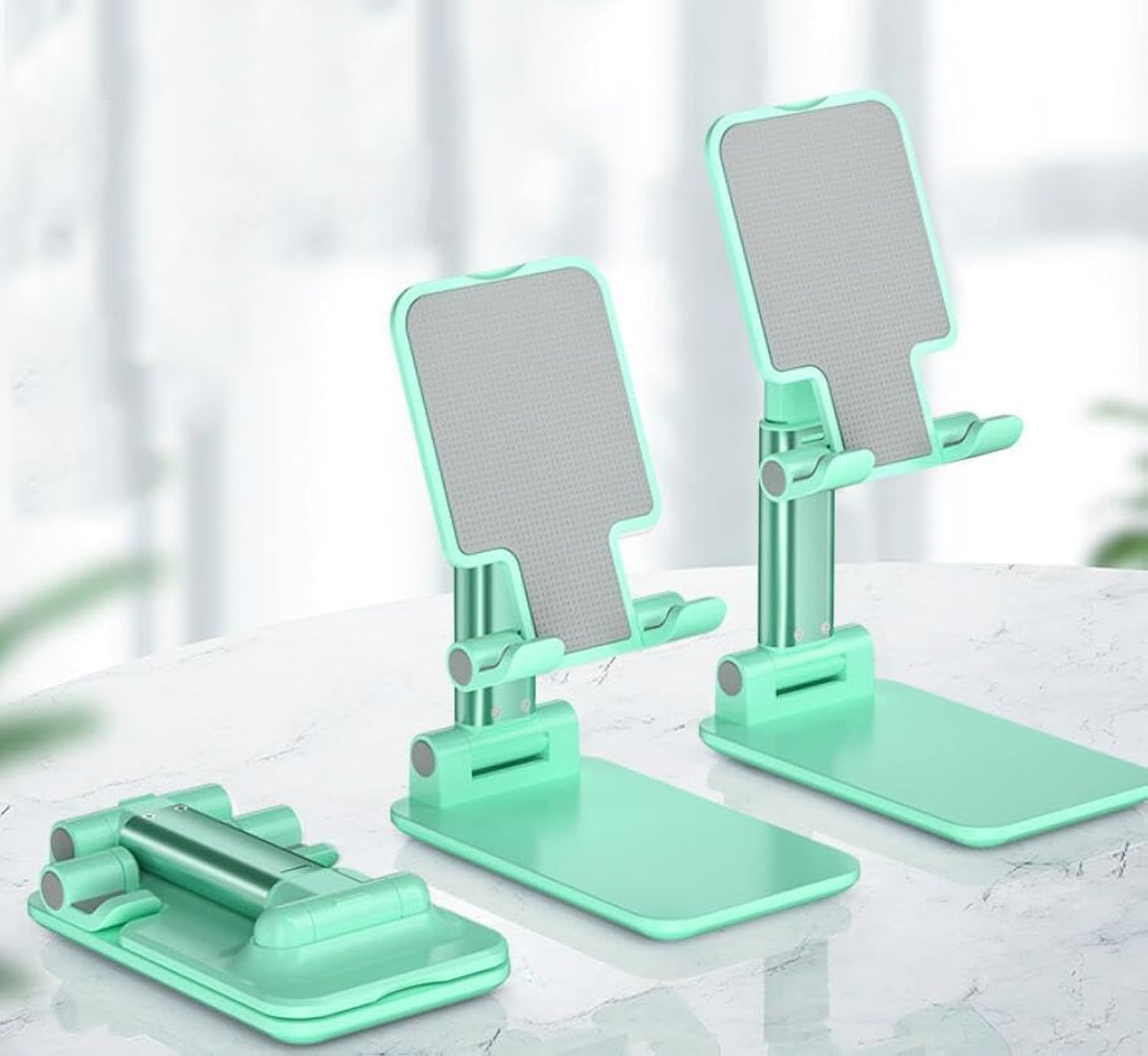 Phone Stand for Desk, Foldable Adjustable Mobile Holder for Smartphones and Tablets, Universal Hands-Free Desktop Stand for Video Calls, Watching, Reading and Work, Green - image 1