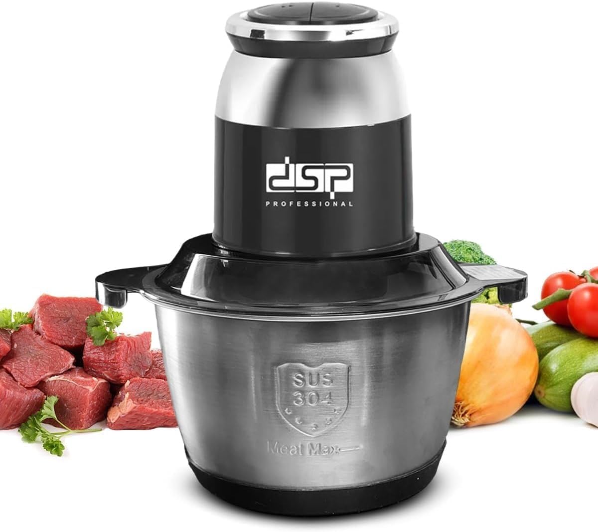 Electric Meat Grinder 2L, 250W Food Chopper with Stainless Steel Bowl, Pure Copper Motor, 2-Speed Food Processor for Meat, Vegetables, Onion and Garlic, KM-4103 - image 1