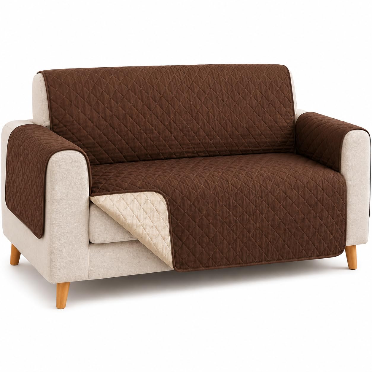 Sofa Cover for 2 Seater Loveseat, Reversible Washable Couch Protector Slipcover for Spills, Pet Hair and Scratches, Polyester Furniture Cover, SB-279, Brown - image 1