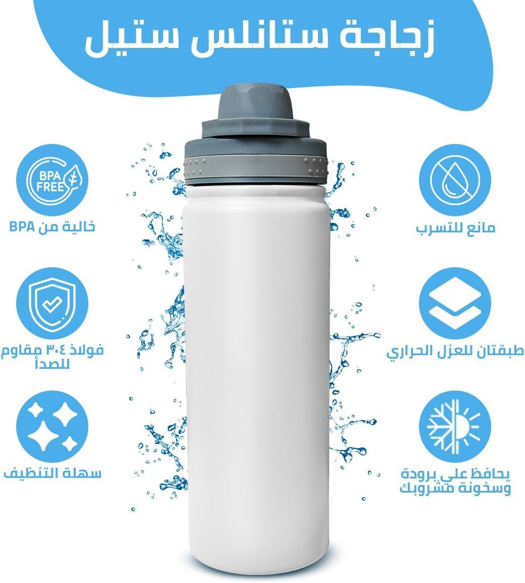 Water Bottle 530ml 18/8 Food-Grade Stainless Steel Vacuum Insulated Flask, Double-Wall Leak-Proof BPA-Free for Hot Cold Drinks Travel Office Gym, White - image 3