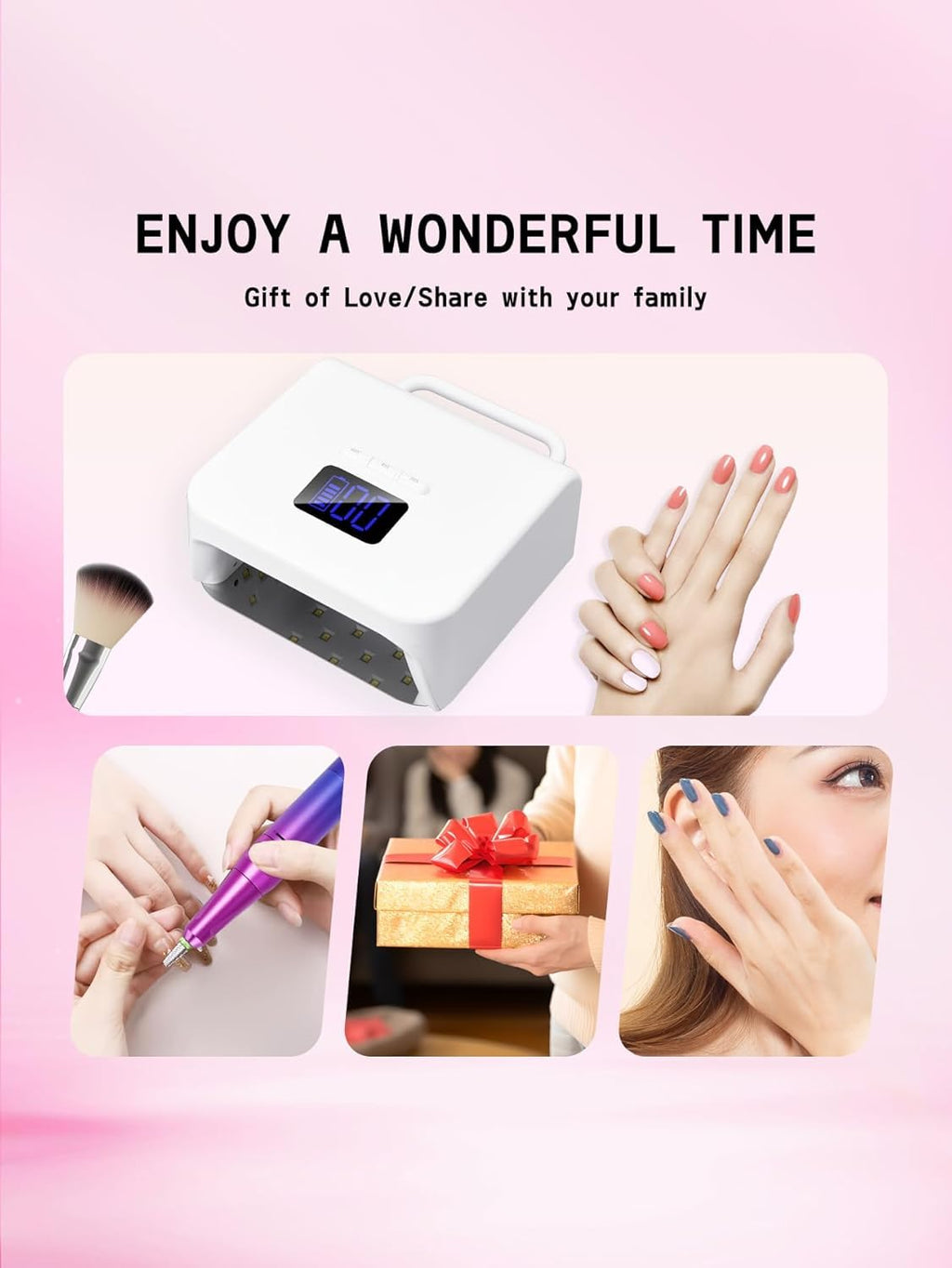 UV Nail Lamp 220W Cordless LED Dryer 48 LEDs Digital Display for Gel Polish Manicure Pedicure Rechargeable Portable Salon BY-10 White - image 3