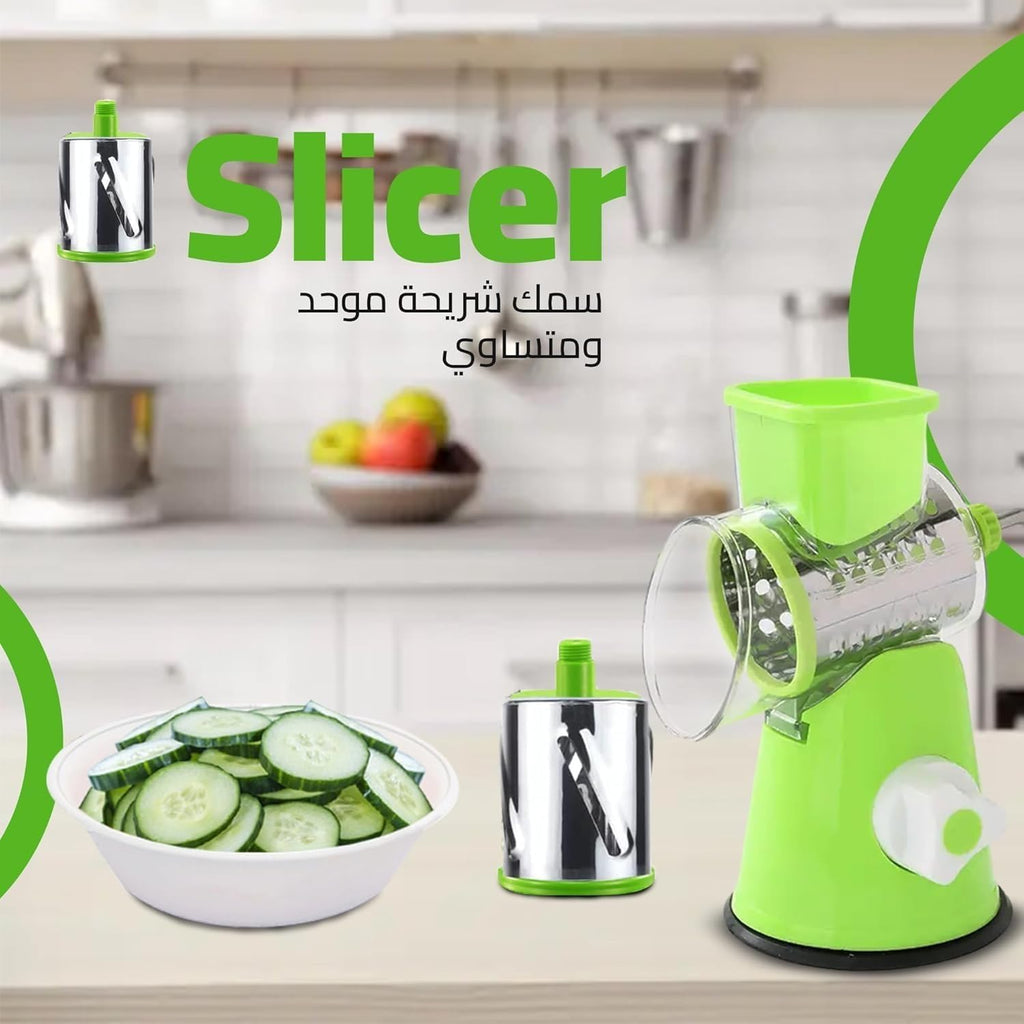 Vegetable Slicer, Manual Rotary Drum Grater with Interchangeable Blades, Hand Crank and Non-Slip Suction Base for Cheese, Carrot, Cucumber and Salad, Green - image 3