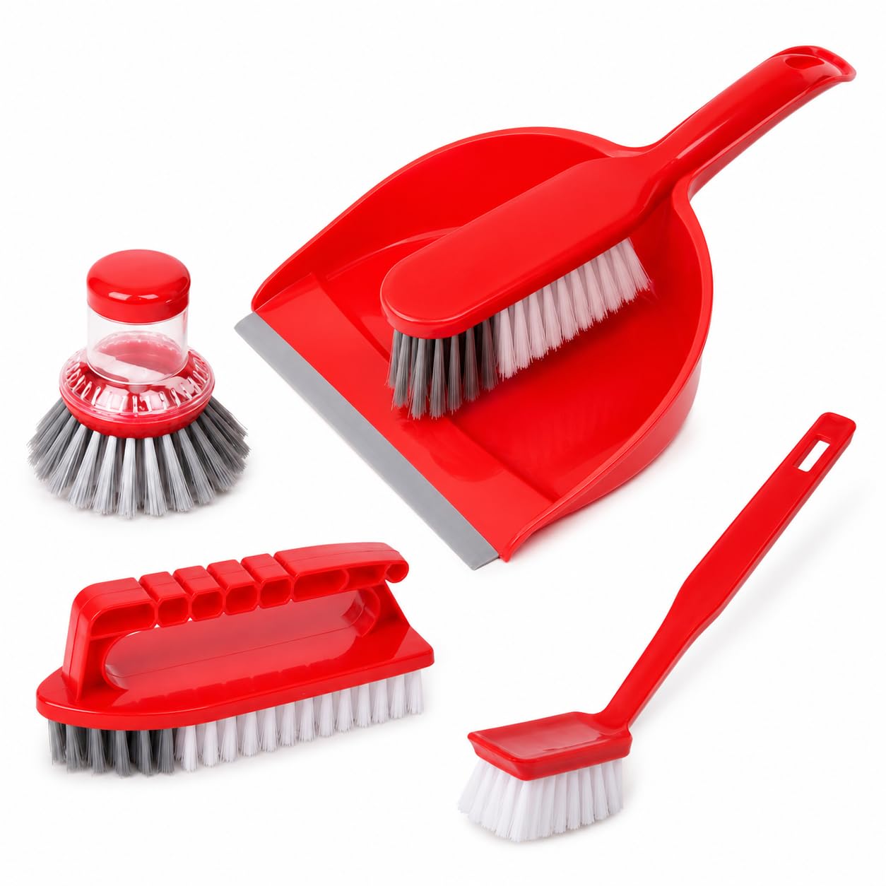 Dustpan and Brush Set 4 Pieces, Mini Table Broom with Long Handle, Compact ABS Handheld Cleaning Tools for Desk, Countertop, Sofa, Car and Small Spaces (Red, C130014) - image 1