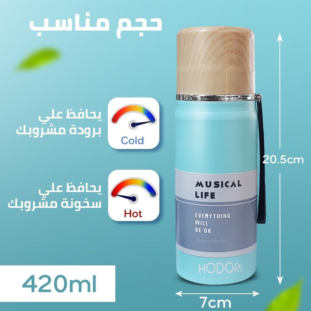 Water Bottle 420ml Stainless Steel Vacuum Insulated Flask, Double-Wall Leak-Proof Sports Travel Mug for Hot Cold Drinks Office Gym, Cyan - image 2