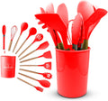 hanso Kitchen Utensils, Silicone Cooking Utensils with Holder, Non-stick Cookware Friendly & Heat Resistant, Includes Spatula Tong Whisk Ladle Brush Slotted Turner Spoon (Red) - image 1