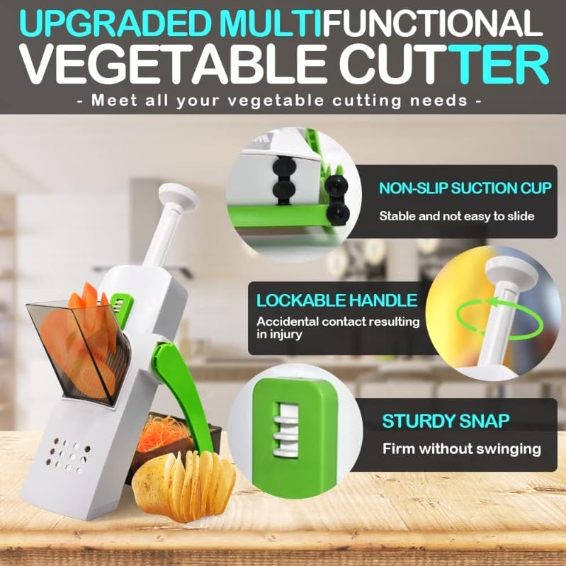 Vertical Chopper, Vegetable Chopper, Multifunctional Food Chopper, Safe Slicer for Kitchen, Vegetable Fruit Meat Cutter with Container, French Fry Cutter, SR-266 (Green) - image 3