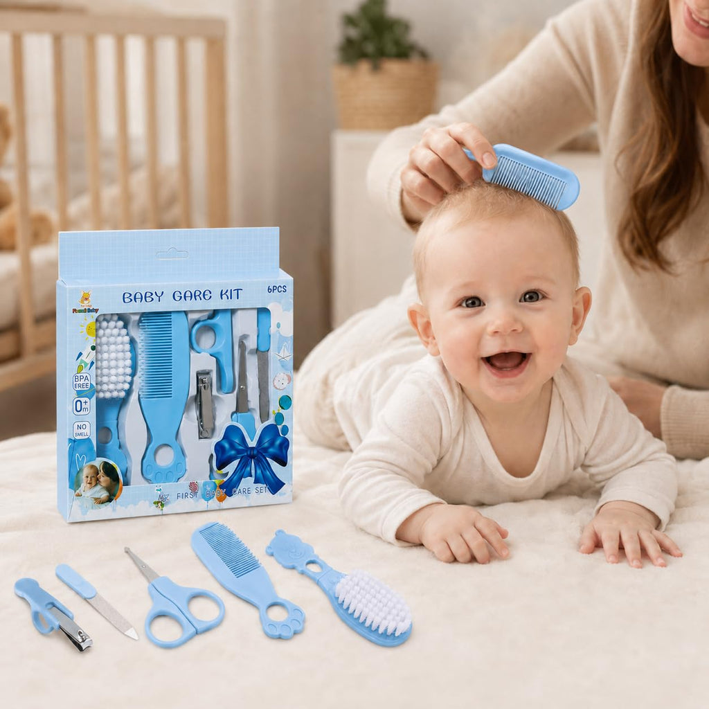 Baby Grooming Kit 6 Piece Newborn Nail Care Set with Nail Clipper Scissors Hair Brush and Comb, Infant Toddler Care Tools for Home Travel (Blue) - image 6