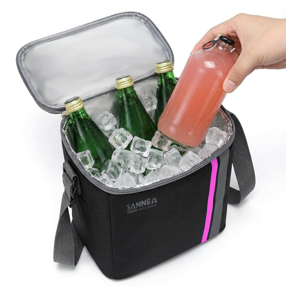 Insulated Lunch Bag 8L, Thermal Cooler Tote with Leak-Resistant Lining for Hot and Cold Food, Reusable Meal Carrier for Work, School, Picnic and Travel, BB-569, Black/Pink - image 1