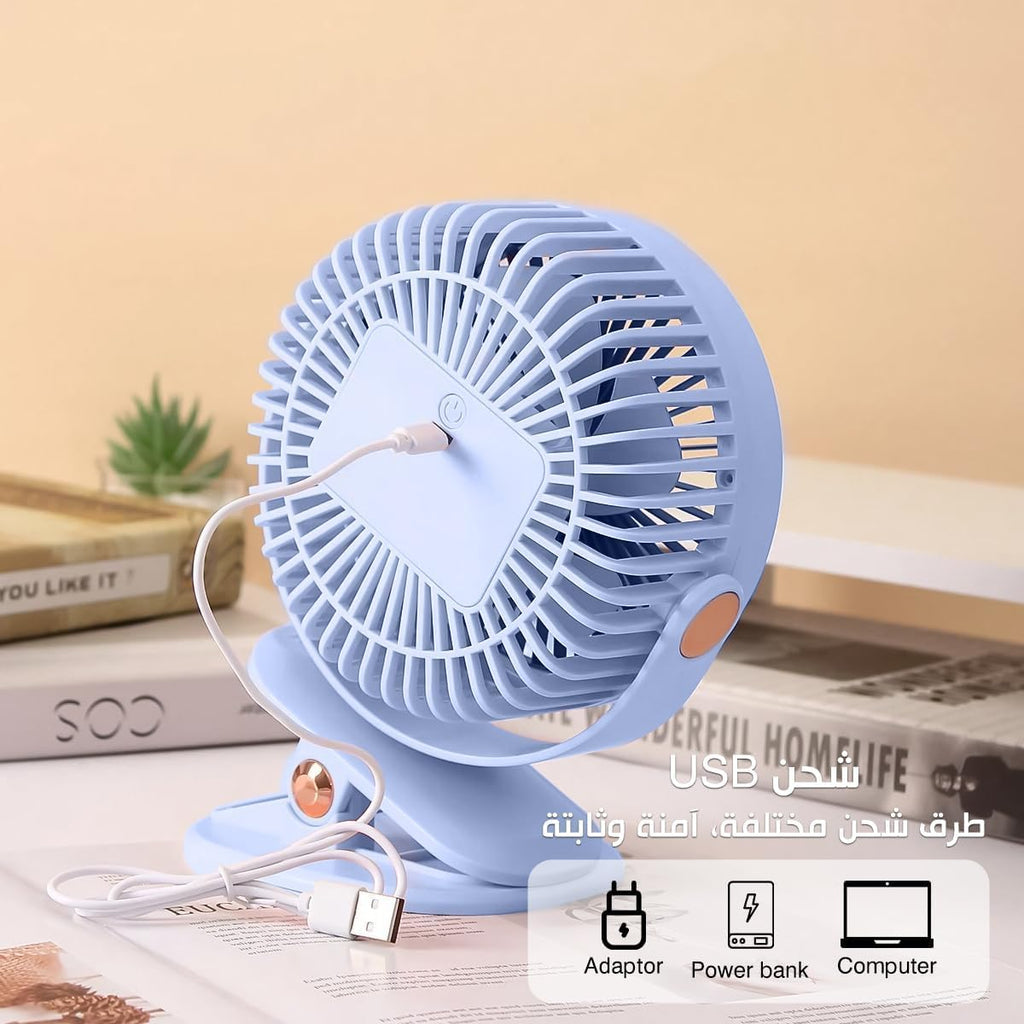 Mini Fan, Portable USB Handheld and Desk Fan with 3 Speeds, 5W Quiet Airflow and Stand for Home, Office, Study and Travel, ZB125 (Blue) - image 3