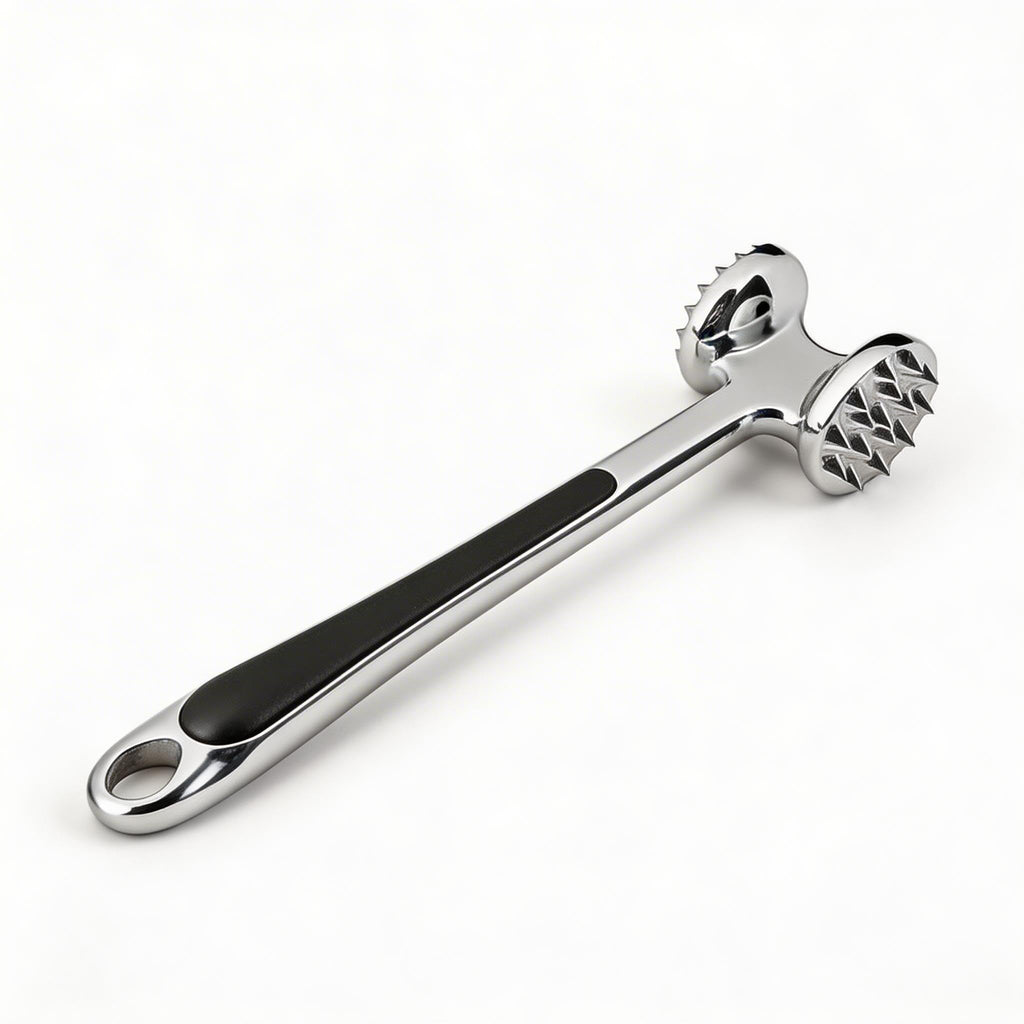 Meat Tenderizer, Stainless Steel Double-Sided Meat Hammer, Lightweight Manual Mallet and Nut Crusher for Steak, Beef, Chicken, Poultry and Cutlets, 21 cm (Black and Silver) - image 1