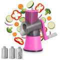 Tabletop Drum Grater - Manual Slicer, Multifunctional Vegetable Cutter, Non-Slip Suction Base, Hand-Crank, Easy to Use, Chopper for Salad, Cheese, Vegetables & Fruits, XE-132 (Pink) - image 1