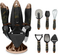 Kitchen Utensil Set 7 Pcs, Stainless Steel Cooking Tools with Holder, Whisk and Fine Grater, BPA-Free Easy-Clean Baking and Food Preparation Set (Black) - image 1