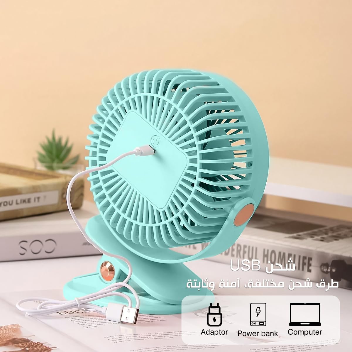 Portable Fan, Mini USB Handheld and Desk Fan with Stand, 3 Speed Settings, Quiet 5W Personal Cooling Fan for Home, Office and Travel, ZB125 (Green) - image 6