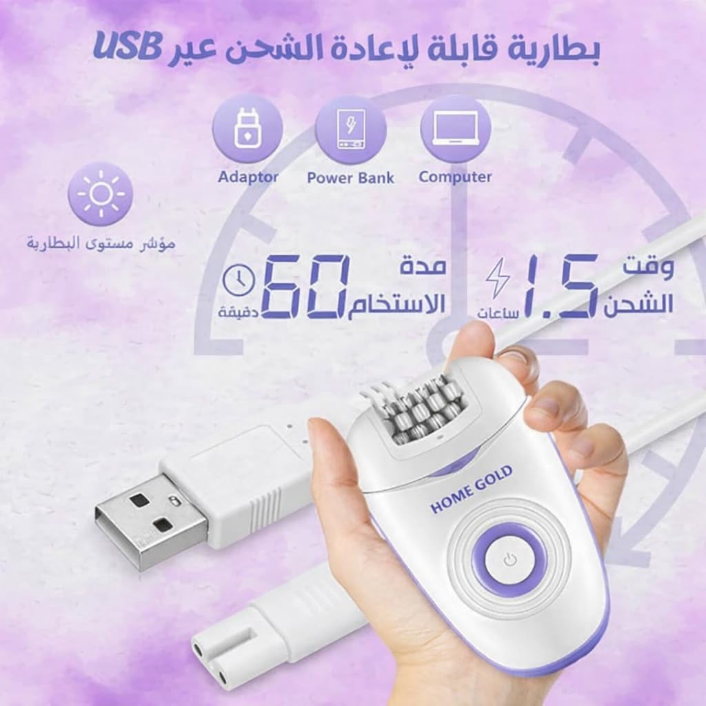 Epilator for Women, 5W Hair Remover and Shaver with 2 Speed Settings for Legs, Arms, Face and Bikini Area, Compact Grooming Device, HG-3370, White - image 3