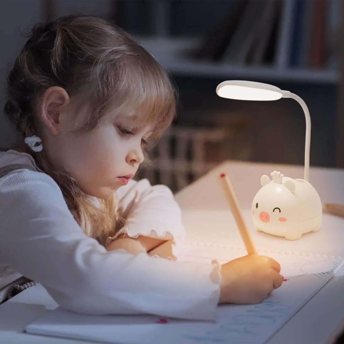 LED Desk Lamp, USB Powered Foldable Table Light with Adjustable Brightness, Portable Reading and Study Lamp for Home, Office, Bedside and Workspace (White) - image 7
