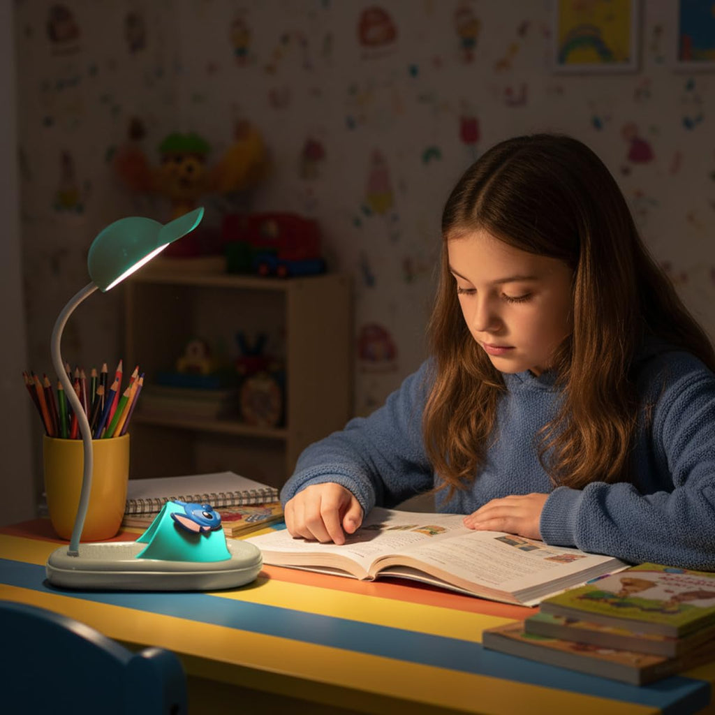 LED Desk Lamp with 3 Brightness Levels, Foldable Adjustable Table Light with Soft Glow and Power Switch for Reading, Study, Office and Bedside Use (Beige & light blue) - image 6