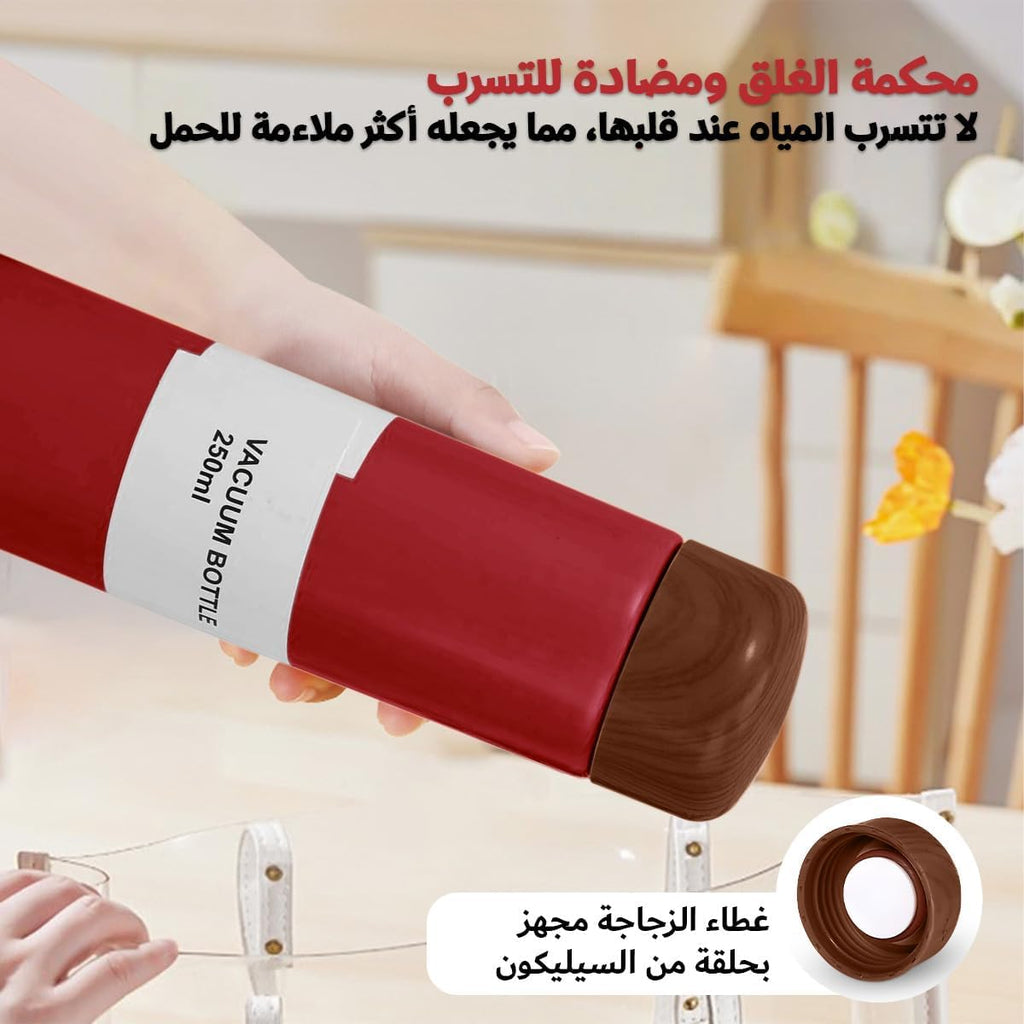 Water Bottle 250 ml, Vacuum Insulated Stainless Steel Mini Flask with Leakproof Lid, Slim Pocket Travel Mug for Coffee, Tea, Office and Outdoor Use (Dark Red) - image 4