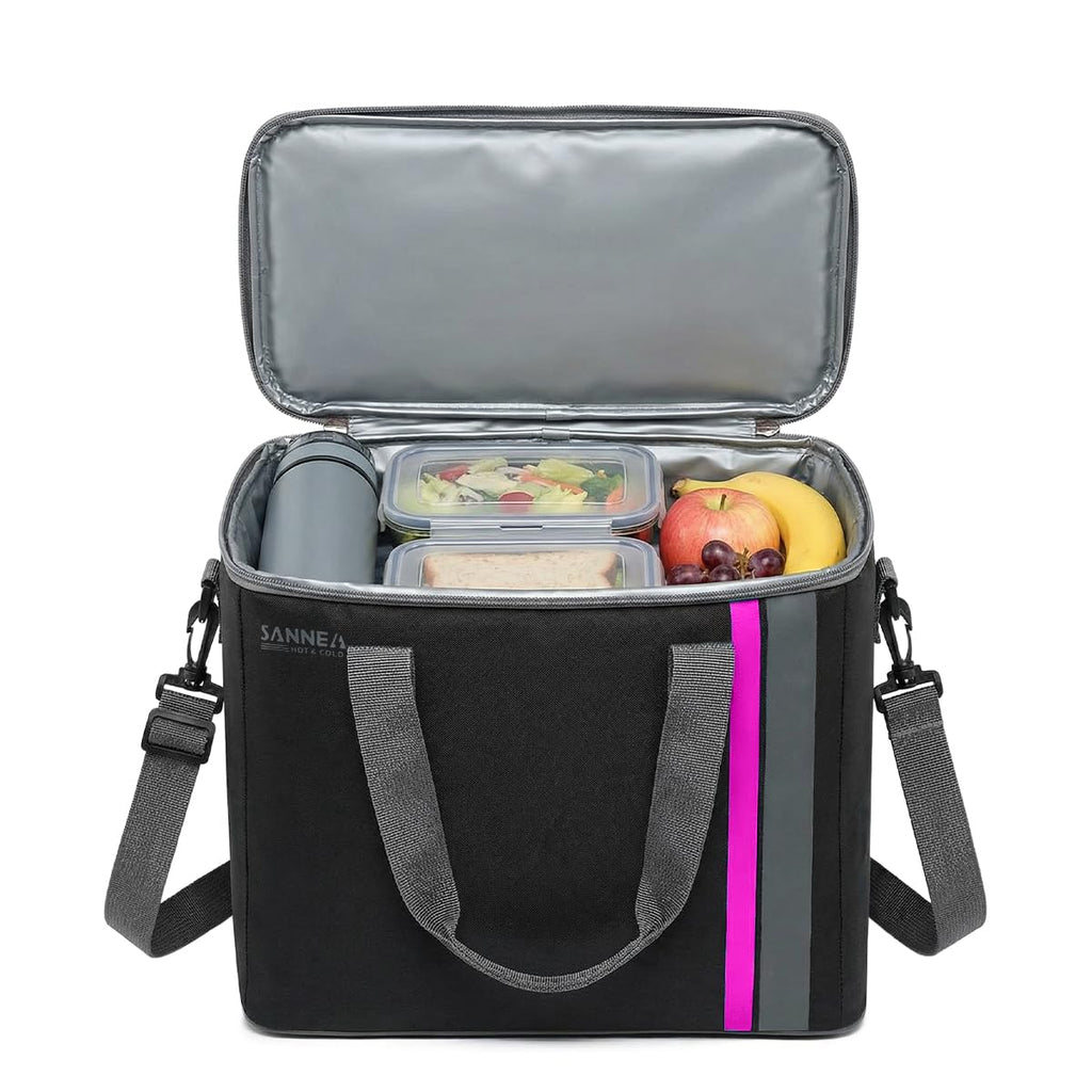 Insulated Lunch Bag 22L Large Thermal Cooler Tote, Water-Resistant Leak-Resistant Food Storage Carrier for Work School Picnic Travel, hanso, BB-571 (Black/Pink) - image 1