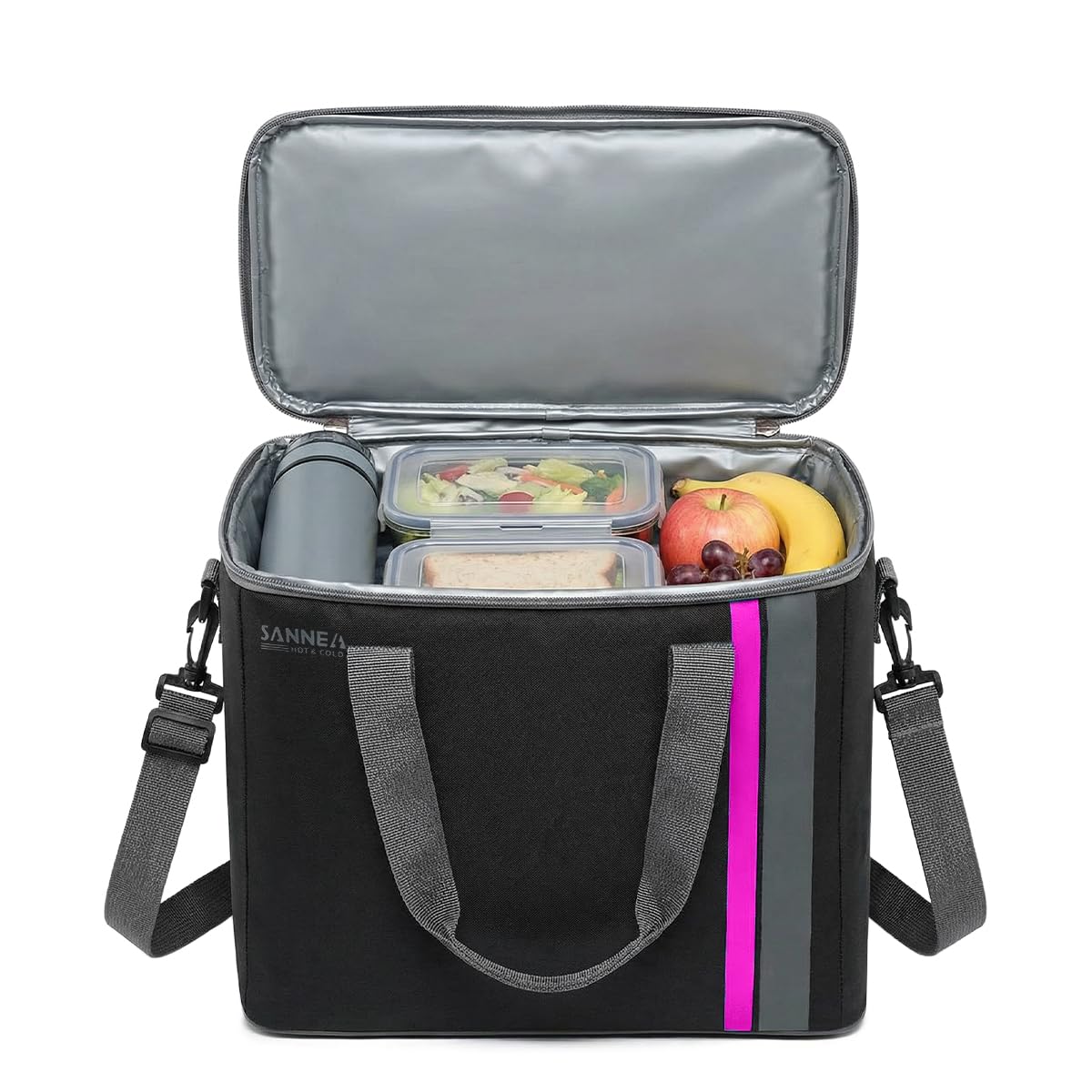 Insulated Lunch Bag 22L Large Thermal Cooler Tote, Water-Resistant Leak-Resistant Food Storage Carrier for Work School Picnic Travel, hanso, BB-571 (Black/Pink) - image 1